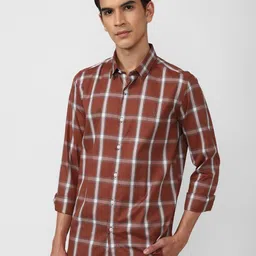 SIMON CARTER LONDON Men Brown Slim Fit Tartan Checks Checked Casual Shirt-picture-12