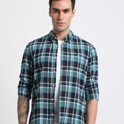 THE BEAR HOUSE Slim Fit Checked Button-Down Collar Flannel Weave Pure Cotton Casual Shirt-picture-43