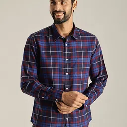 Indian Terrain India Slim Slim Fit Tartan Checked Spread Collar Pure Cotton Casual Shirt-picture-21