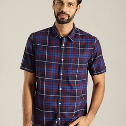 Indian Terrain India Slim Spread Collar Slim Fit Tartan Checked Casual Pure Cotton Shirt-picture-20