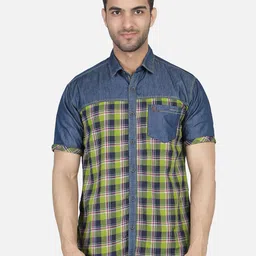 Kuons Avenue Men Green Smart Slim Fit Buffalo Checks Checked Casual Shirt-image-35