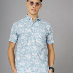 PAUL STREET Standard Slim Fit Floral Printed Spread Collar Cotton Casual Shirt-picture-28