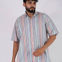 BROWN BROTHERS Relaxed Multi Stripes Spread Collar Oversized Casual Shirt-picture-26