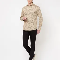 Crimsoune Club Men Beige Slim Fit Floral Printed Pure Cotton Casual Shirt-image-29
