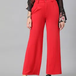 Kotty Women Red High-Rise Relaxed Wide Leg Straight Fit Easy Wash Trousers-image-57