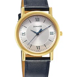 Sonata Men Classique Brass Dial & Leather Straps Analogue Watch 7987YL06W image 1