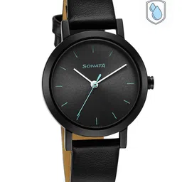 Sonata Women Black Brass Dial & Black Leather Straps Analogue Watch 8174NL02-picture-3