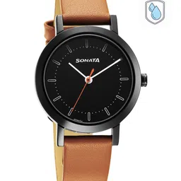 Sonata Women Black Brass Dial & Brown Leather Straps Analogue Watch 8174NL03-picture-20