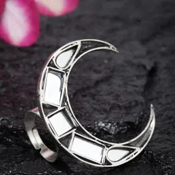 Moedbuille Silver-Plated Mirrors Studded Afghan Design Oxidised Finger Ring-picture-12