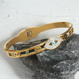 VIEN Women Cubic Zirconia Enamelled Gold-Plated Kada Bracelet-picture-20