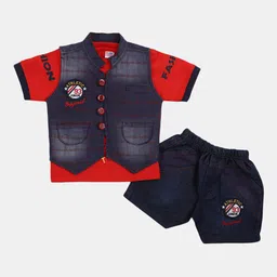 V-Mart Infant Boys Printed Pure Cotton T-shirt with Shorts & Waistcoat-picture-53