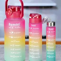 Sumeet Pink Yellow 3 Pieces Colourblocked Double Wall Vacuum Water Bottle Combo-picture-22