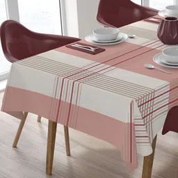 HOME COLORS.IN White Striped Cotton 8-Seater Table Cover-image-8