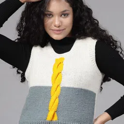 Velvery Cable Knit Self Design Sweater Vest-picture-41