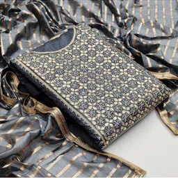 KALINI Grey & Gold-Toned Unstitched Dress Material-image-56