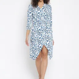 am ma Women White & Blue Color Wrap Dress-image-91