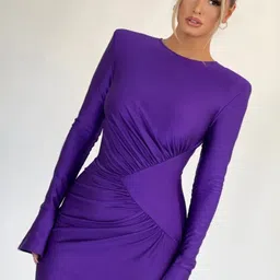 StyleCast Purple Round Neck Gathered Ruched Maxi Bodycon Dress-picture-29