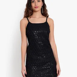 Indietoga Floral Embroidered Shoulder Straps Sleeveless Sequinned A-Line Dress-picture-28