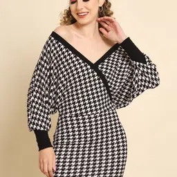 BAESD Monochrome Abstract Printed Kimonos Sleeves Sheath Mini Dress-picture-11