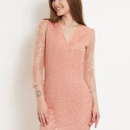 Purple State Women Peach-Coloured Sheath Dress-image-86