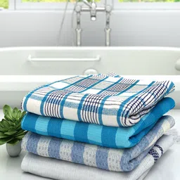 Athom Trendz Set of 4 Checked Pure Cotton 210 GSM Lightweight Bath Towels-picture-31