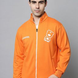 GRIFFEL Men Orange Fleece Printed Sweatshirt-picture-1