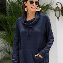 StyleCast Women Navy Blue Long Sleeves Cowl Neck Sweatshirt-image-79