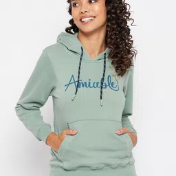 Duke Women Green Printed Alphanumeric Hooded Fleece Sweatshirt-picture-15