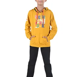3PIN Boys Mustard Printed Hooded Cotton Pullover Sweatshirt-image-7