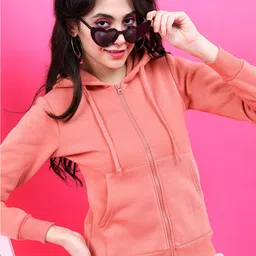 Tokyo Talkies Women Coral Hooded Sweatshirt-picture-13