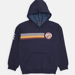tre&pass TREPASS Boys Navy Blue Self Design Hooded Sweatshirt-picture-22