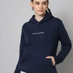 GRIFFEL Women Navy Blue Hooded Sweatshirt-picture-27