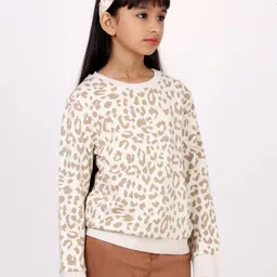 One Friday Girls Beige Printed Sweatshirt-image-5