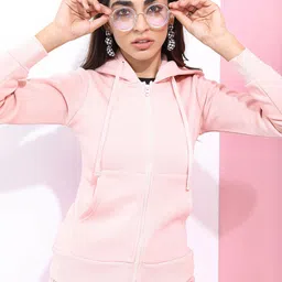 Tokyo Talkies Women Pink Hooded Sweatshirt-picture-10