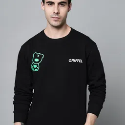 GRIFFEL Men Black Fleece Printed Sweatshirt-image-0