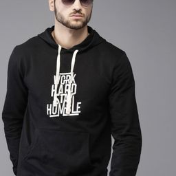 Campus Sutra Men Black Printed Hooded Casual Sweatshirt-picture-0