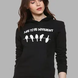 Campus Sutra Women Black Printed Hooded Cotton Sweatshirt-picture-18