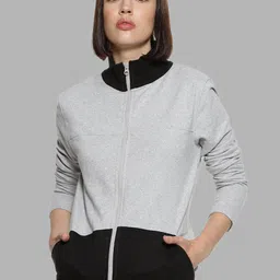 Campus Sutra Women Grey Melange Cotton Colourblocked Sweatshirt-picture-16