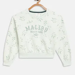 METTLE Girls Sea Green Printed Fleece Sweatshirt-image-2