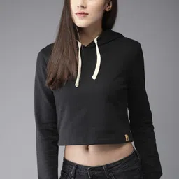 Campus Sutra Women Black Hooded Sweatshirt-image-29