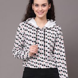 KASSUALLY Women White Printed Hooded Sweatshirt-picture-31