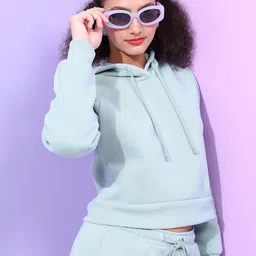 Tokyo Talkies Women Blue Hooded Sweatshirt-image-90