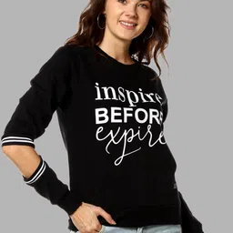 Campus Sutra Women Black Printed Cotton Pullover Sweatshirt-image-10