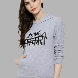 Campus Sutra Women Grey Printed Hooded Sweatshirt-picture-39