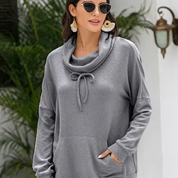 StyleCast Women Grey Long Sleeves Cowl Neck Sweatshirt-image-73
