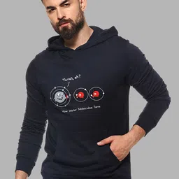 Campus Sutra Men Navy Blue Printed Hooded Sweatshirt-image-12