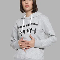 Campus Sutra Women Grey Printed Hooded Cotton Sweatshirt-picture-18