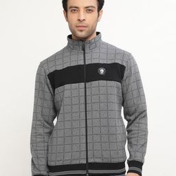Octave Men Grey Checked Fleece Sweatshirt-picture-0