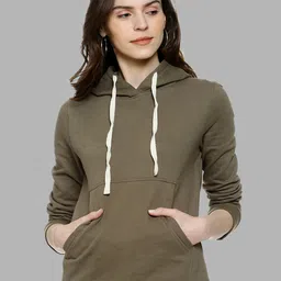 Campus Sutra Women Olive Green Hooded Cotton Sweatshirt-picture-10