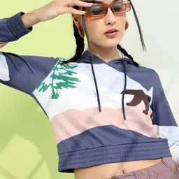 Tokyo Talkies Women Printed Hooded Crop Sweatshirt-image-85